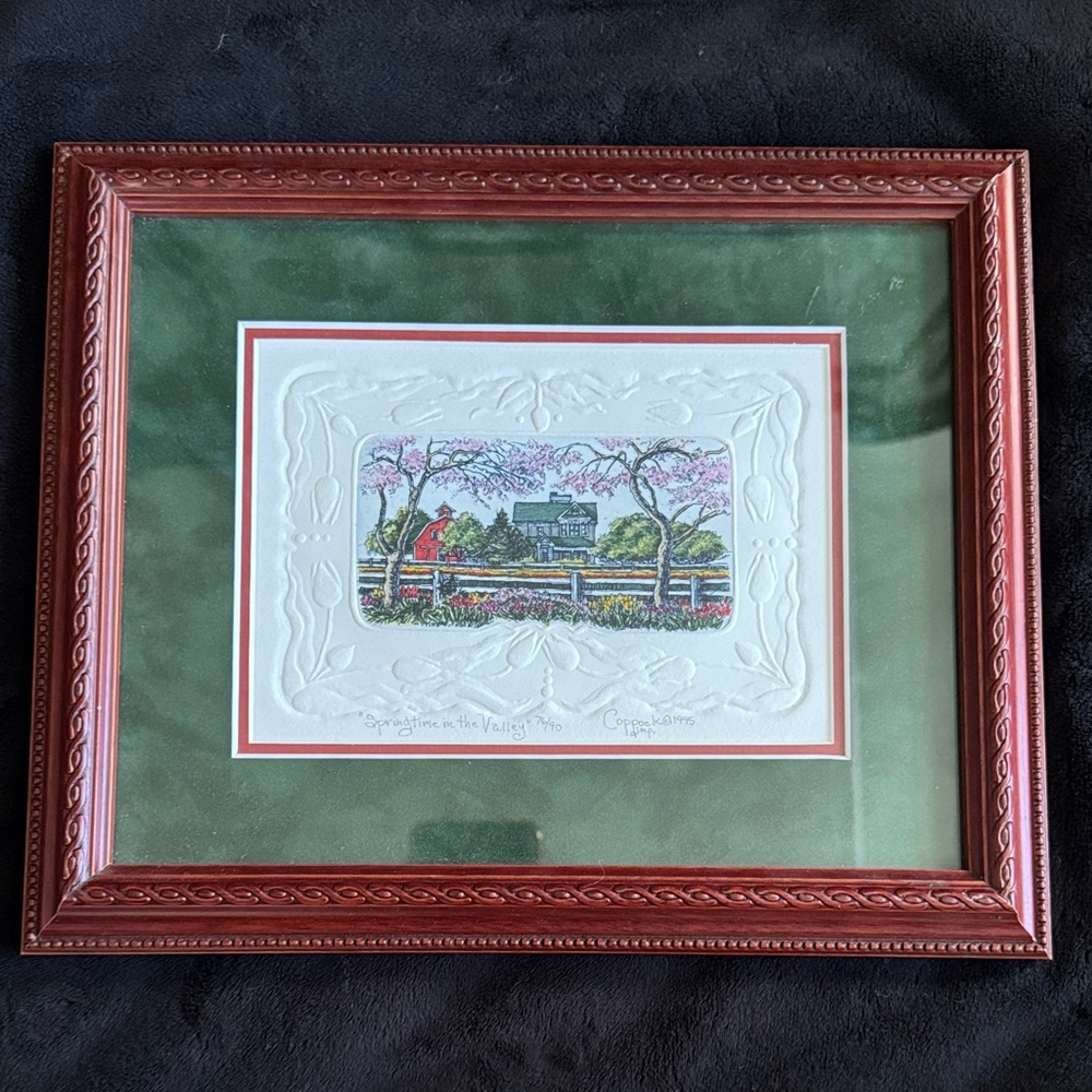 Framed Artwork with Red and Green Accents